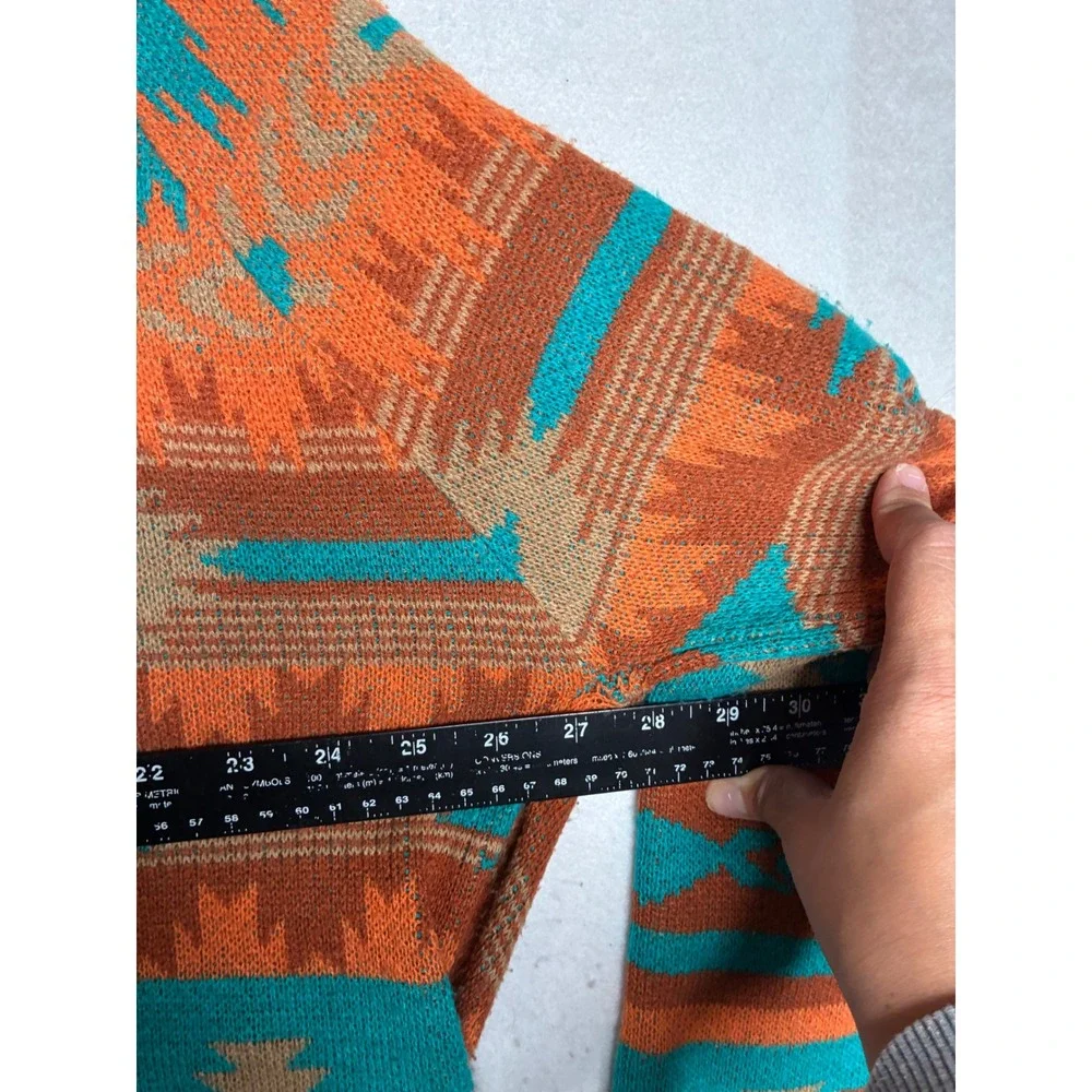 Rock and Roll Cowgirl XL Southwestern Aztec Open Front Cardigan Orange Teal Tan - Picture 8 of 10
